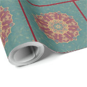 Elegant turquoise georiënteerd patroon cadeaupapier (Rol Hoek)