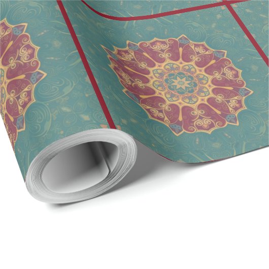 Elegant turquoise georiënteerd patroon cadeaupapier (Rol Hoek)