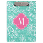 Elegant Turquoise Girly Lace Personalized Monogram Klembord (Voorkant)