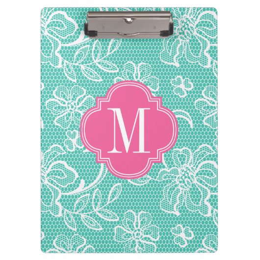 Elegant Turquoise Girly Lace Personalized Monogram Klembord (Voorkant)