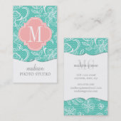 Elegant Turquoise Girly Lace Personalized Monogram Visitekaartje (Voorkant / Achterkant)