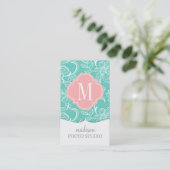 Elegant Turquoise Girly Lace Personalized Monogram Visitekaartje (Staand voorkant)
