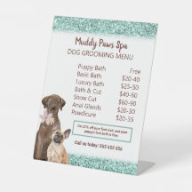 Elegant Turquoise Glitter Dog Grooming Menu