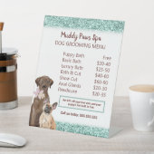 Elegant Turquoise Glitter Dog Grooming Menu Reclamebord Met Voetstuk (Insitu)