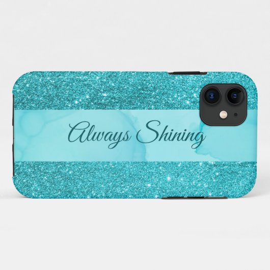 Elegant turquoise glitter iPhone Case (Achterkant (horizontaal))