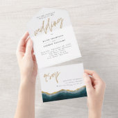 Elegant Turquoise Gold Agate Calligraphy Wedding All In One Uitnodiging (Afscheurbaar)