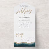 Elegant Turquoise Gold Agate Calligraphy Wedding All In One Uitnodiging (Binnen)