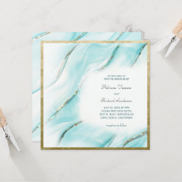 Elegant Turquoise Gold Agate Square Wedding Kaart