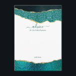 Elegant Turquoise & Gold Agate Wedding Advieskaart<br><div class="desc">Viel in stijl met deze moderne en trendy advieskaarten. Het ontwerp kenmerkt een waterverf turquoise en goudglitter agate achtergrond met de overeenkomstige handgeschreven tekst van de manuscriptdoopvont. Deze kaarten zullen uw gasten toestaan om een nota van raad te schrijven voor u om over jaren te houden en te lezen. De...</div>