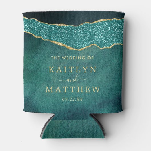 Elegant Turquoise & Gold Agate Wedding Blikjeskoeler (Voorkant)