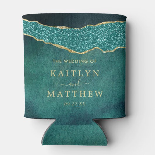 Elegant Turquoise & Gold Agate Wedding Blikjeskoeler (Achterkant)