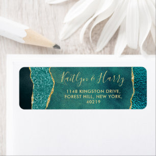 Elegant Turquoise & Gold Agate Wedding Etiket