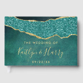 Elegant Turquoise & Gold Agate Wedding Gastenboek (Voorkant)