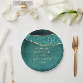 Elegant Turquoise & Gold Agate Wedding Papieren Bordje
