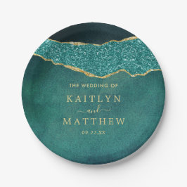 Elegant Turquoise & Gold Agate Wedding Papieren Bordje