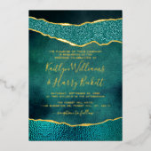 Elegant Turquoise & Gold Agate Wedding Real Folie Uitnodiging (Voorkant)