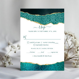Elegant Turquoise & Gold Agate Wedding RSVP Kaartje