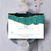 Elegant Turquoise & Gold Agate Wedding RSVP Kaartje