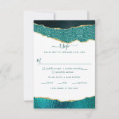 Elegant Turquoise & Gold Agate Wedding RSVP Kaartje (Voorkant)