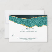 Elegant Turquoise & Gold Agate Wedding RSVP Kaartje (Voorkant)