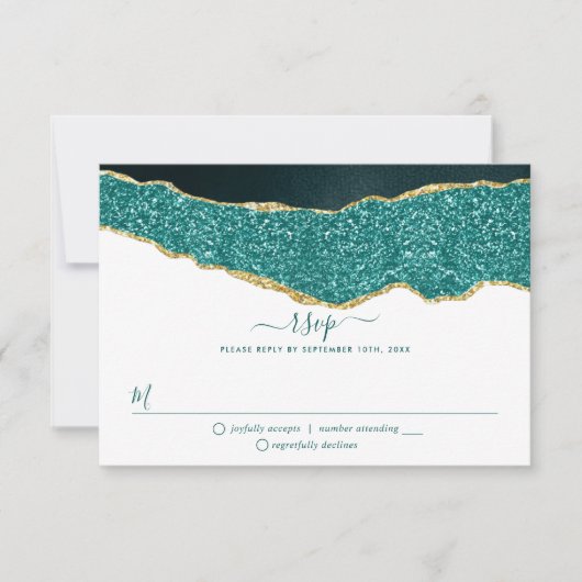 Elegant Turquoise & Gold Agate Wedding RSVP Kaartje (Voorkant)