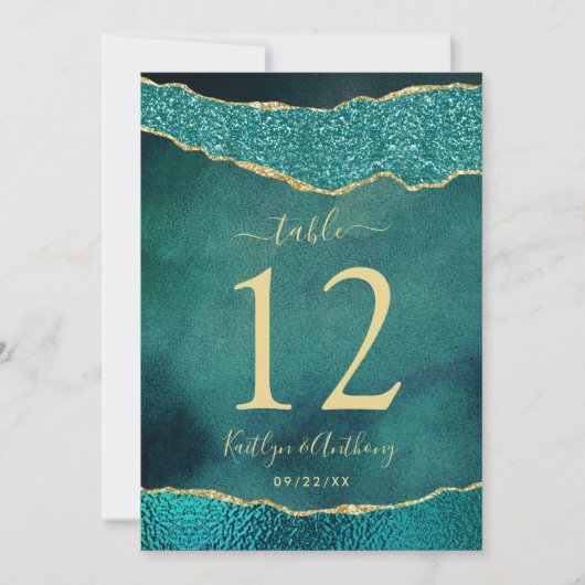 Elegant Turquoise & Gold Agate Wedding Table Kaart (Voorkant)