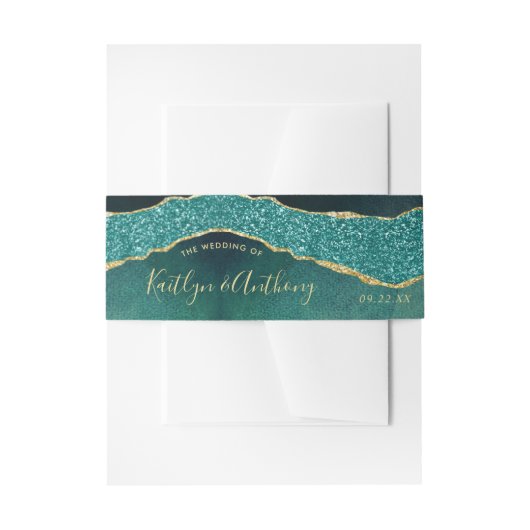 Elegant Turquoise & Gold Agate Wedding Uitnodigingen Wikkel (Voorkant Voorbeeld)
