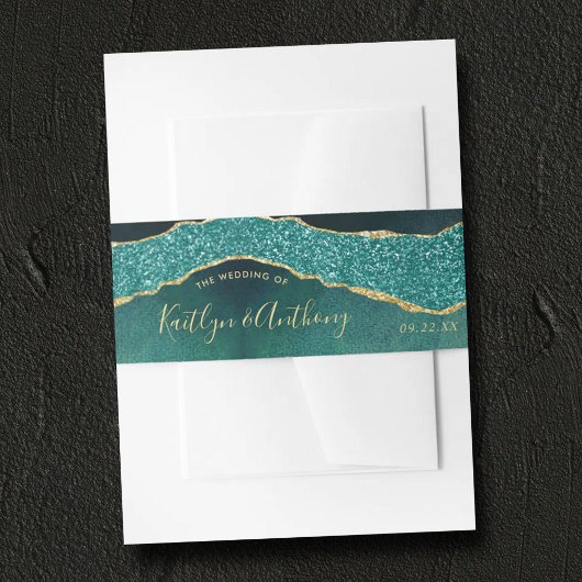 Elegant Turquoise & Gold Agate Wedding Uitnodigingen Wikkel