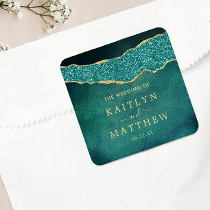 Elegant Turquoise & Gold Agate Wedding Vierkante Sticker