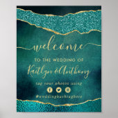 Elegant Turquoise & Gold Agate Wedding Welkom Poster (Voorkant)