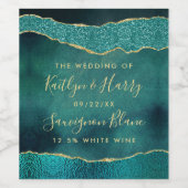 Elegant Turquoise & Gold Agate Wedding Wijn Etiket (Enkel label)