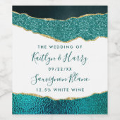 Elegant Turquoise & Gold Agate Wedding Wijn Etiket (Enkel label)