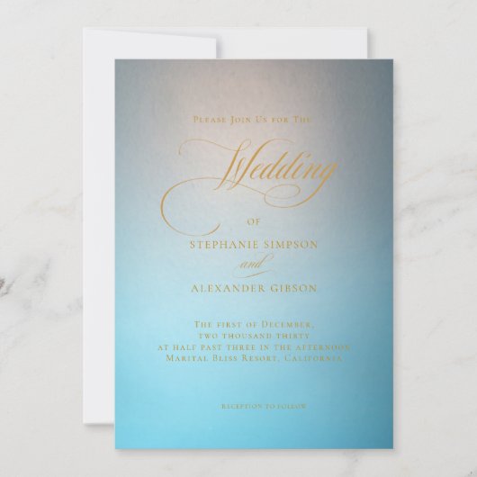 Elegant Turquoise Gold Script Wedding Kaart (Voorkant)