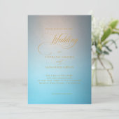 Elegant Turquoise Gold Script Wedding Kaart (Staand voorkant)