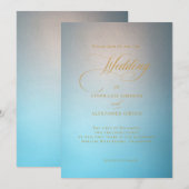 Elegant Turquoise Gold Script Wedding Kaart (Voorkant / Achterkant)