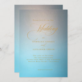 Elegant Turquoise Gold Script Wedding Kaart