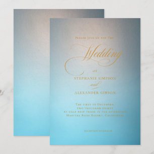 Elegant Turquoise Gold Script Wedding Kaart