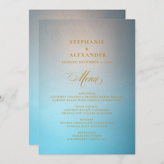 Elegant Turquoise Gold Script Wedding Menu (Voorkant / Achterkant)