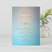 Elegant Turquoise Gold Script Wedding Menu (Staand voorkant)