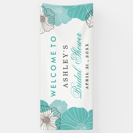Elegant Turquoise Groen Bloem Bruidsfeest Spandoek (Verticaal)