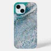 Elegant turquoise groene monogram marmer Case-Mate iPhone case (Achterkant)