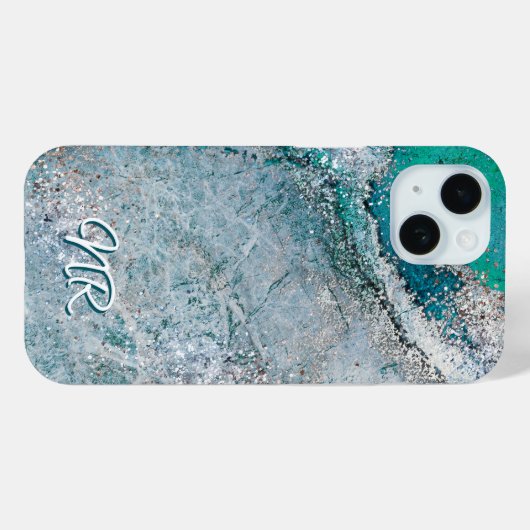 Elegant turquoise groene monogram marmer Case-Mate iPhone case (Achterkant (horizontaal))