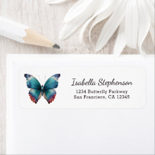 Elegant Turquoise Groene Vlinder Retouradres Etiket