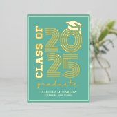 Elegant Turquoise High School Afstuderen Gold Folie Uitnodiging (Staand Voorkant)