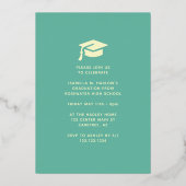 Elegant Turquoise High School Afstuderen Gold Folie Uitnodiging (Achterkant)