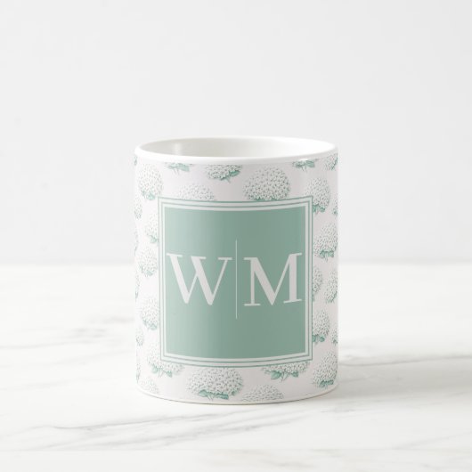 Elegant Turquoise Hydrangea Monogram Koffiemok (Center)