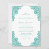 Elegant Turquoise Lace Wedding Invitation Kaart (Voorkant)