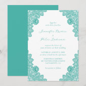 Elegant Turquoise Lace Wedding Invitation Kaart (Voorkant / Achterkant)