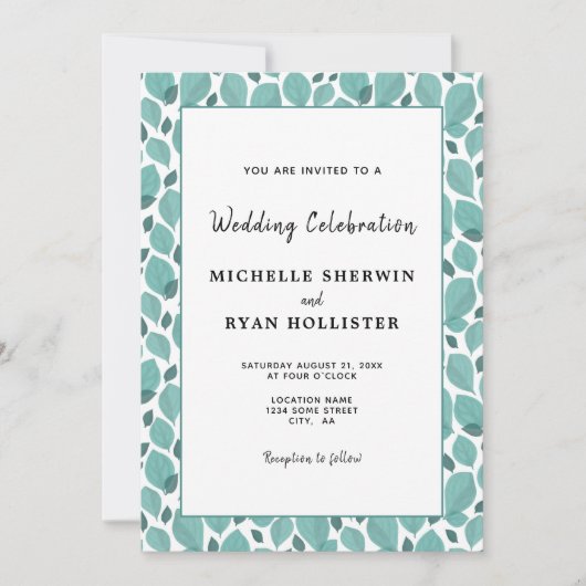 Elegant Turquoise Leaf Pattern Botanical Wedding I Kaart (Voorkant)