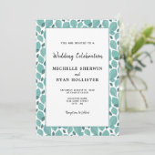 Elegant Turquoise Leaf Pattern Botanical Wedding I Kaart (Staand voorkant)